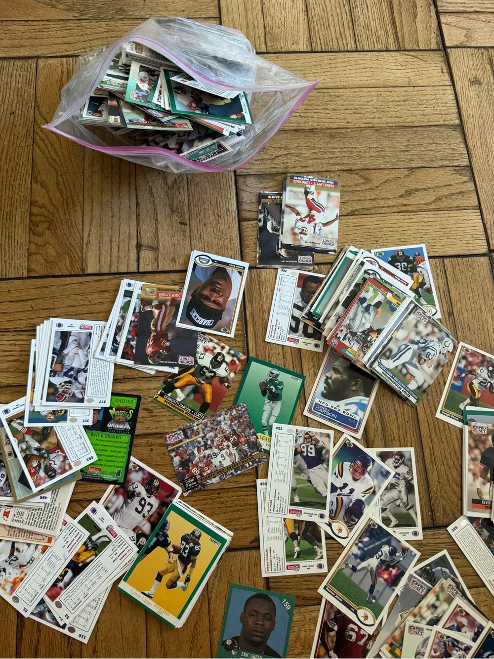 Large Lot of Football Trading Cards in Zip Bag - Multicolor